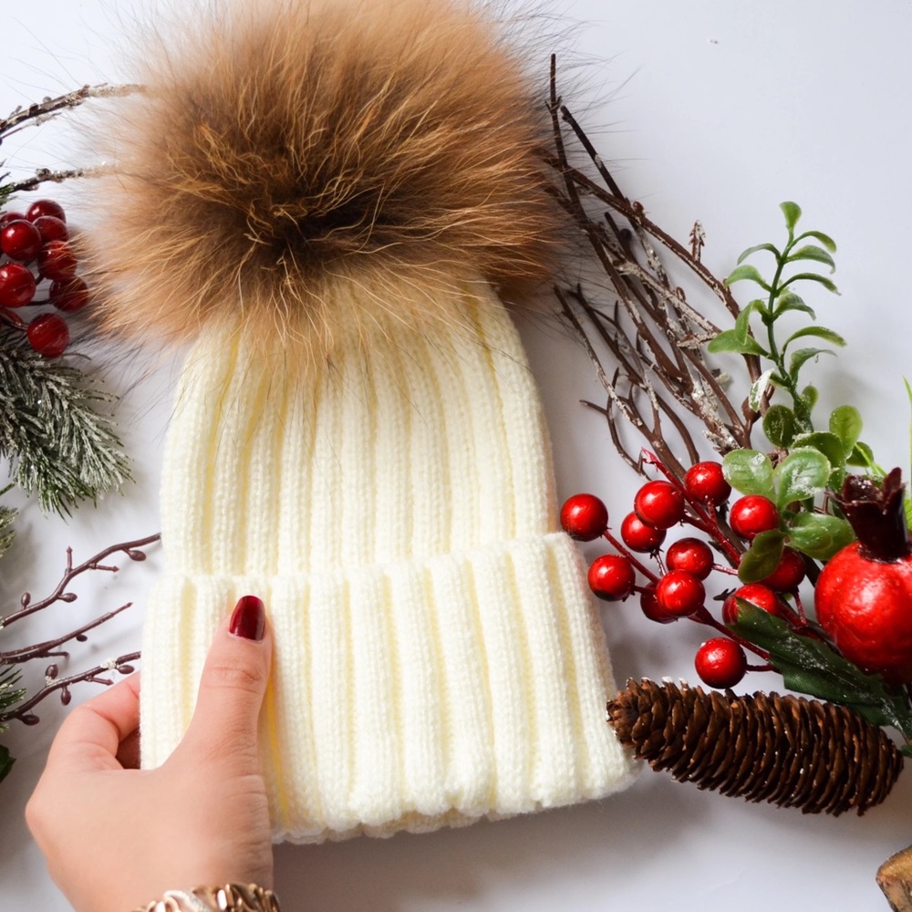 Winter Baby Real Fur Pom Beanie Hat - Picture 2 of 4